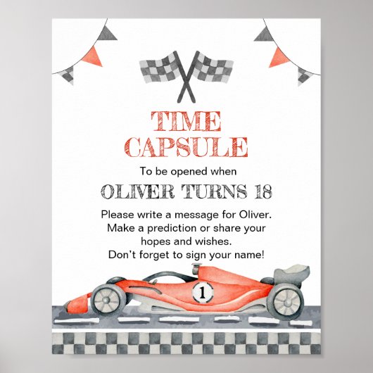 Racing Party Verjaardag Tijd Capsule teken Poster (Voorkant)