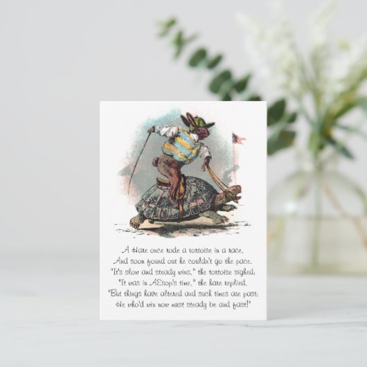 Racing Rabbit Riding Tortoise Briefkaart (Staand voorkant)