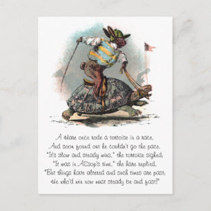 Racing Rabbit Riding Tortoise Briefkaart