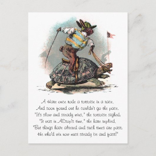 Racing Rabbit Riding Tortoise Briefkaart (Voorkant)