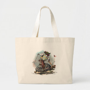 Racing Rabbit Riding Tortoise Grote Tote Bag