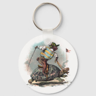 Racing Rabbit Riding Tortoise Sleutelhanger