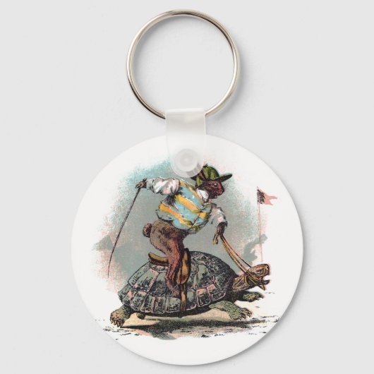 Racing Rabbit Riding Tortoise Sleutelhanger (Voorkant)