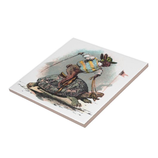 Racing Rabbit Riding Tortoise Tegeltje (Zijkant)