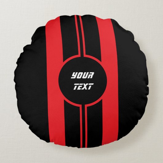 Racing Red Double Stripes Sports Custom Rond Kussen (Voorkant)