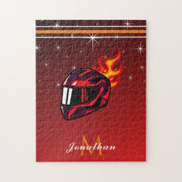 Racing Red Helmet Name & Monogram Sparkle Initiaal Legpuzzel
