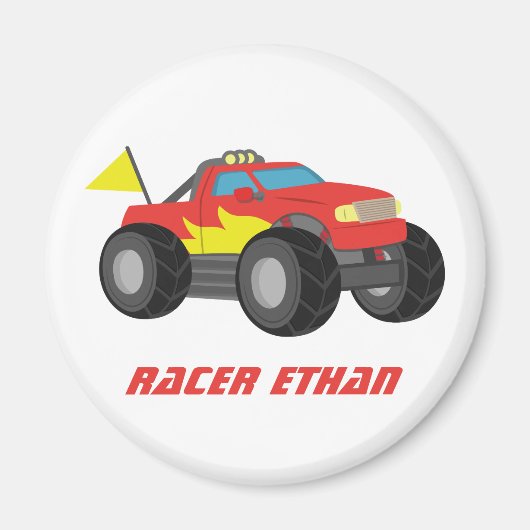 Racing Red Monster Truck Personalized Magnet (Voorkant)