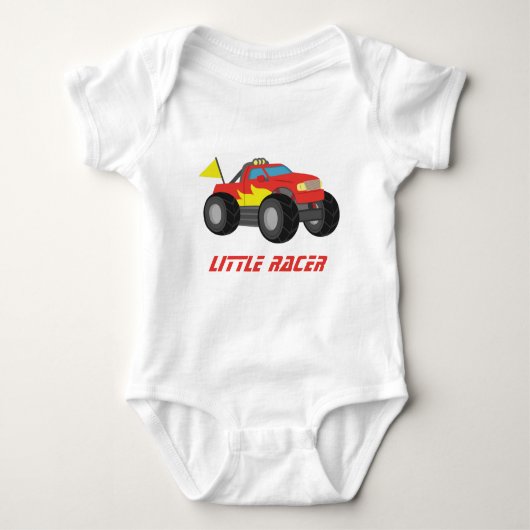 Racing Red Monster Truck, voor Baby Boys Romper (Voorkant)