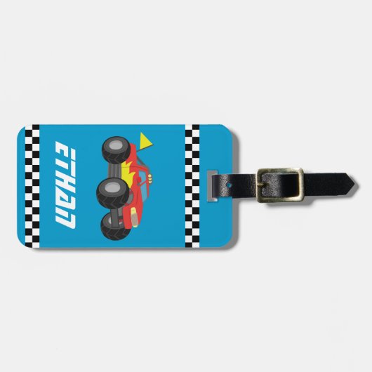 Racing Red Monster Truck, voor jongens Bagagelabel (Voorkant horizontaal)