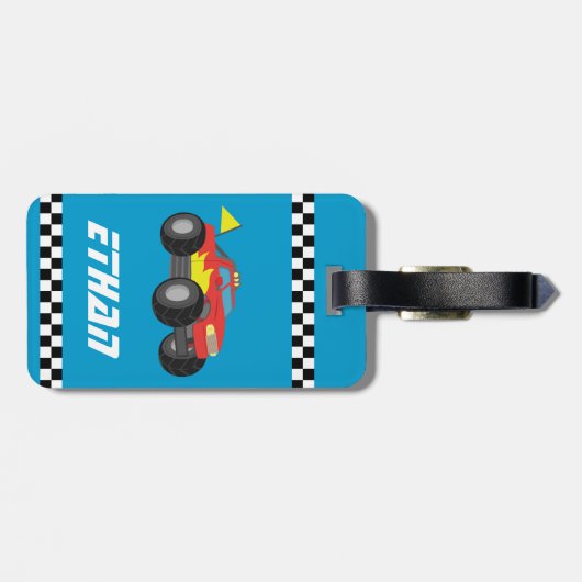 Racing Red Monster Truck, voor jongens Bagagelabel (Achterkant horizontaal)