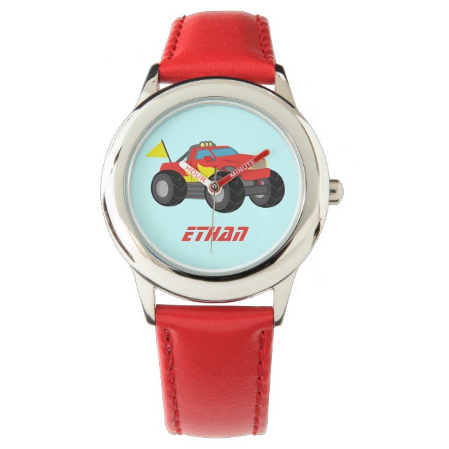 Racing Red Monster Truck, voor jongens Horloge (Voorkant)