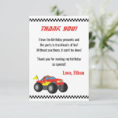 Racing Red Monster Truck, voor Racer Boys Statione Bedankkaart (Staand voorkant)