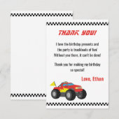 Racing Red Monster Truck, voor Racer Boys Statione Bedankkaart (Voorkant / Achterkant)