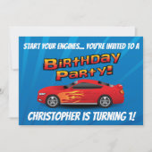Racing Red Race Car Flames Boy's Birthday Party Kaart (Voorkant)