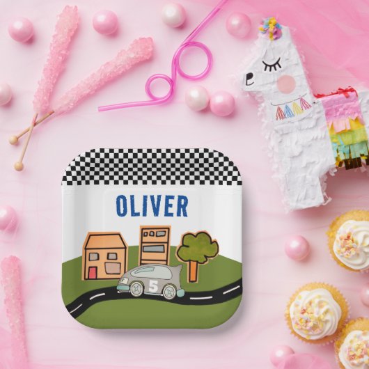 Racing Road House Custom Name Birthday Papieren Bordje (Feest)