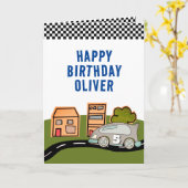 Racing Road Houses Name Happy Birthday Kaart (Gele Bloem)