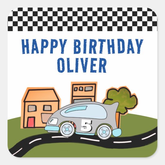 Racing Road Houses Name Happy Birthday Vierkante Sticker (Voorkant)