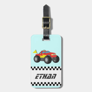Racing Rode Monstertruck, voor Jongens Bagagelabel