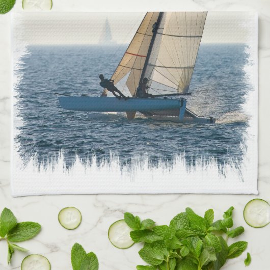 Racing Sailboot Kitchen Towel Theedoek (Gevouwen)