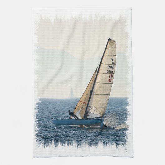 Racing Sailboot Kitchen Towel Theedoek (Verticaal)