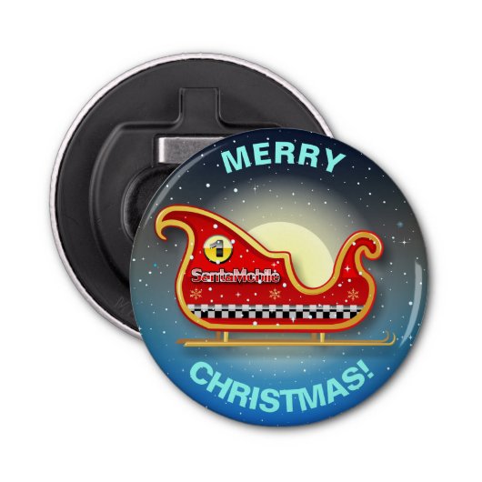Racing Sleigh van de kerstman Button Flesopener (Voorkant)