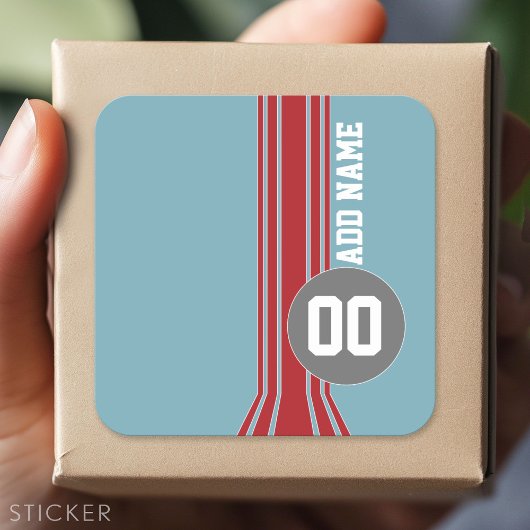 Racing Stripes met aangepaste naam en nummer Vierkante Sticker