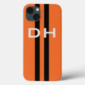 Racing Stripes: Zwart op Sinaasappel met Initialen Case-Mate iPhone Case (Achterkant)
