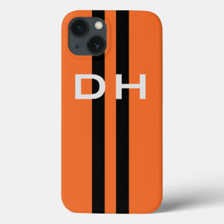 Racing Stripes: Zwart op Sinaasappel met Initialen Case-Mate iPhone Case