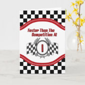 Racing thema 1e verjaardag kaart (Gele Bloem)