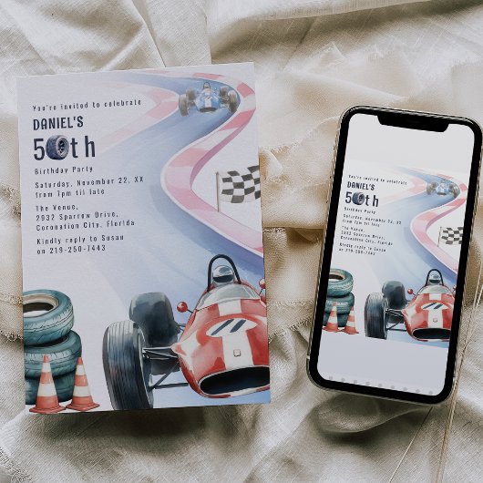Racing Thema 50ste Verjaardagsfeest Kaart