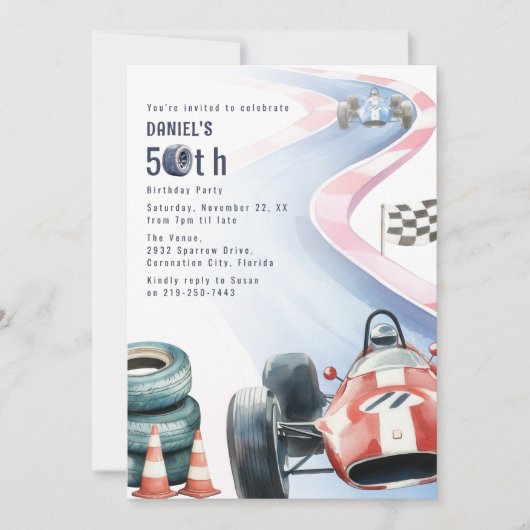 Racing Thema 50ste Verjaardagsfeest Kaart (Voorkant)