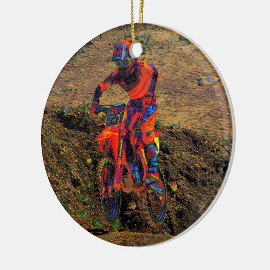 Racing tot Win- Motocross racer keramische versier Keramisch Ornament (Links)