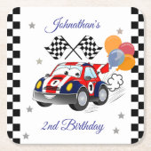 Racing verjaardagsfeestje | Race Car & Geruite Vla Kartonnen Onderzetters (Voorkant)