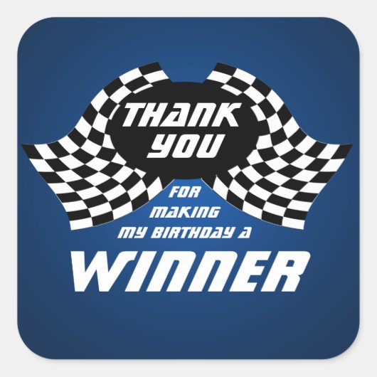 Racing vlaggen dank je blauw vierkante sticker (Voorkant)