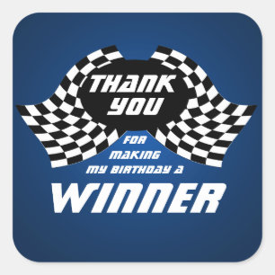 Racing vlaggen dank je blauw vierkante sticker