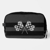 Racing vlaggen op zwarte strepen Carbon Fiber Styl Toilettasje (Voorkant)