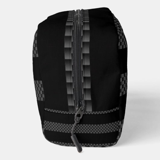 Racing vlaggen op zwarte strepen Carbon Fiber Styl Toilettasje (Rechts)