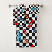 Racing zwart-wit modern patroon met auto's bad handdoek (Insitu)