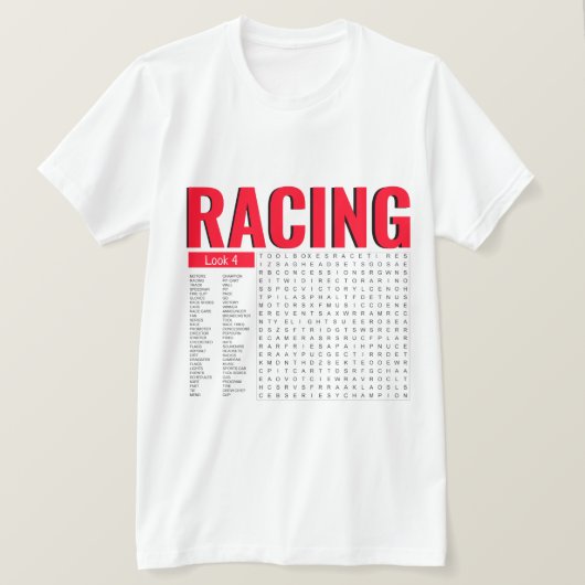 Racingwoorden zoeken t-shirt (Design voorkant)