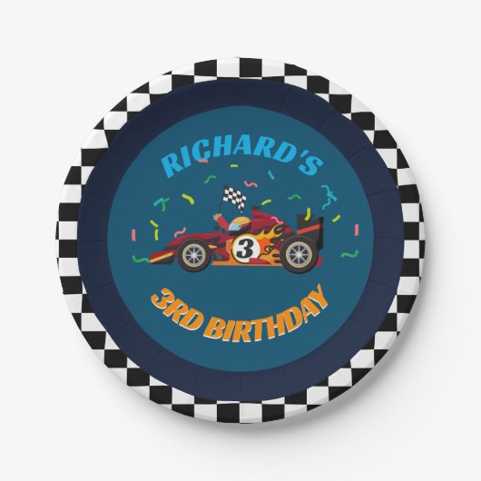 Racisme Kind Birthday Race Car Theme Uitnodiging Papieren Bordje (Voorkant)