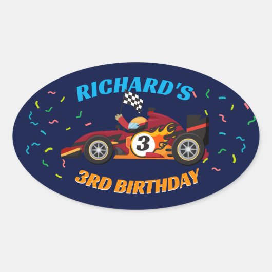 Racistisch Kind: Birthday Race Car Theme Ovale Sticker (Voorkant)