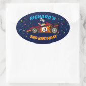 Racistisch Kind: Birthday Race Car Theme Ovale Sticker (Tas)