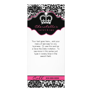 Rack Card Damask White Black Pink Floral Crown Reclamekaart