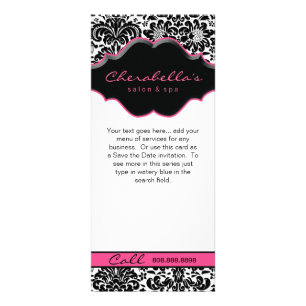 Rack Card Damask White Black Pink Floral Lijst Reclamekaart