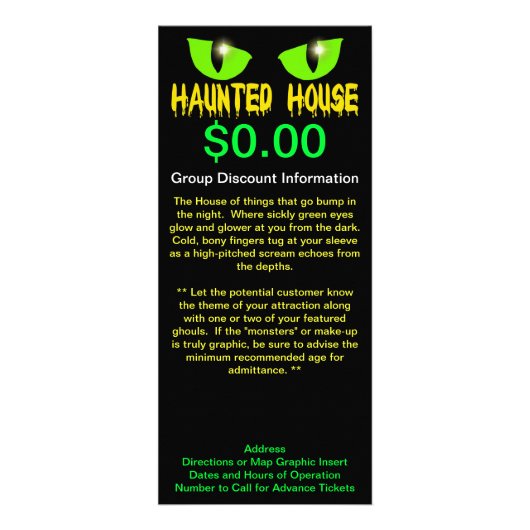Rack Cards - "Haunted House" - Gele briefing Reclamekaart (Voorkant)