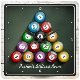 Rack Em Pool Hall Billiards Personeelsgamkamer Vierkante Klok