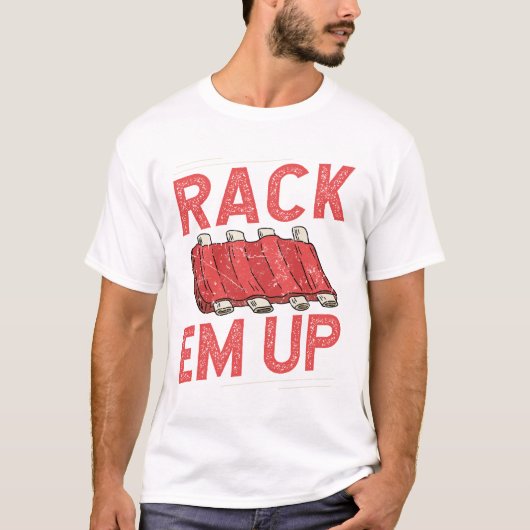 Rack em Up Ribs Lover Pork BBQ Short Baby Back T-shirt (Voorkant)