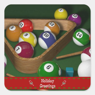 "Rack 'em up," spel biljart Vierkante Sticker