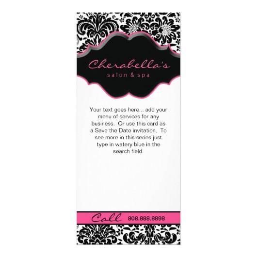 Rack Kaart Damask White Black Pink Floral Lijst (Voorkant)