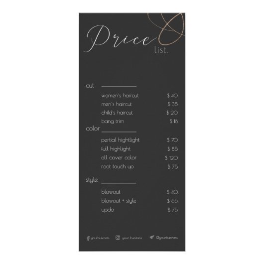 Rack-Kaart met zwarte en witte Beauty Salon-prijsl Reclamekaart (Voorkant)